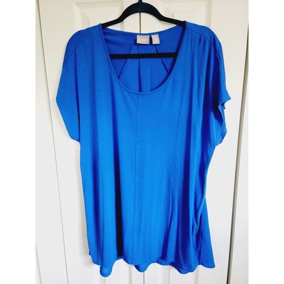 Chico's 3 Royal Blue Knit Short Sleeve Tee Top X-Large Stretch Hi-Lo Crew Neck - Picture 1 of 5
